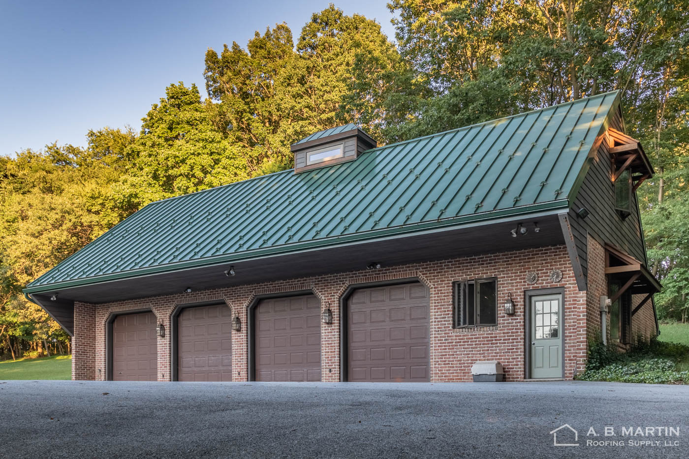 Brick Garage With Classic Green ABSeam Roof AB Martin